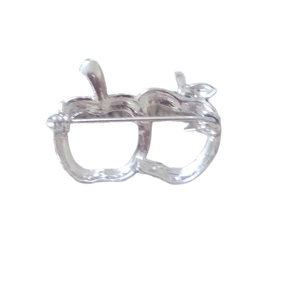 Silver double apple broach with pave crystals - Picture 2 of 3